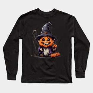 Crochet Spooky Scary Witchy Garden Halloween Gnome Pumpkin Decoration Long Sleeve T-Shirt
